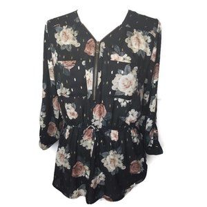 J for Justify Zip Front Black, Gold, Gray, Pink Floral Tunic Size L Large